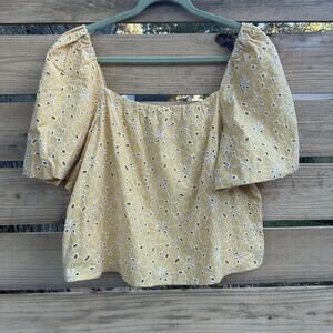 Sezane Lois Blouse Ecru Yellow Organic Cotton Embroidered Floral Size 42